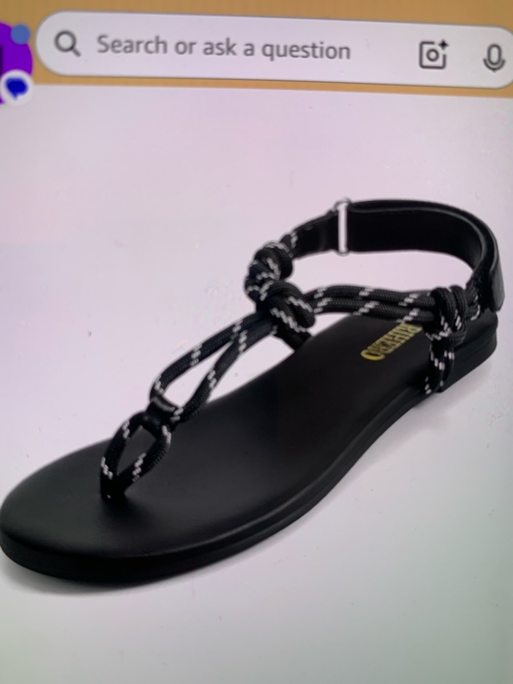 Amazon Black Sandal with White Trim Rope T-Strap